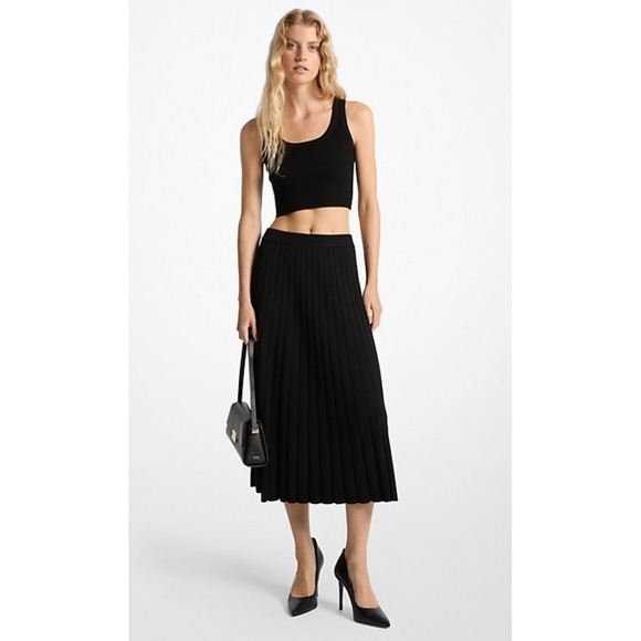 Michael Kors Pleated Skirt Womens Small Black Elastic Waist Pull On - Picture 1 of 5